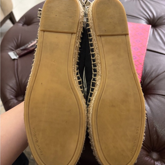 Tory Burch Black Canvas Espadrille Flats with Cream Logo Ribbon - Picture 3 of 4